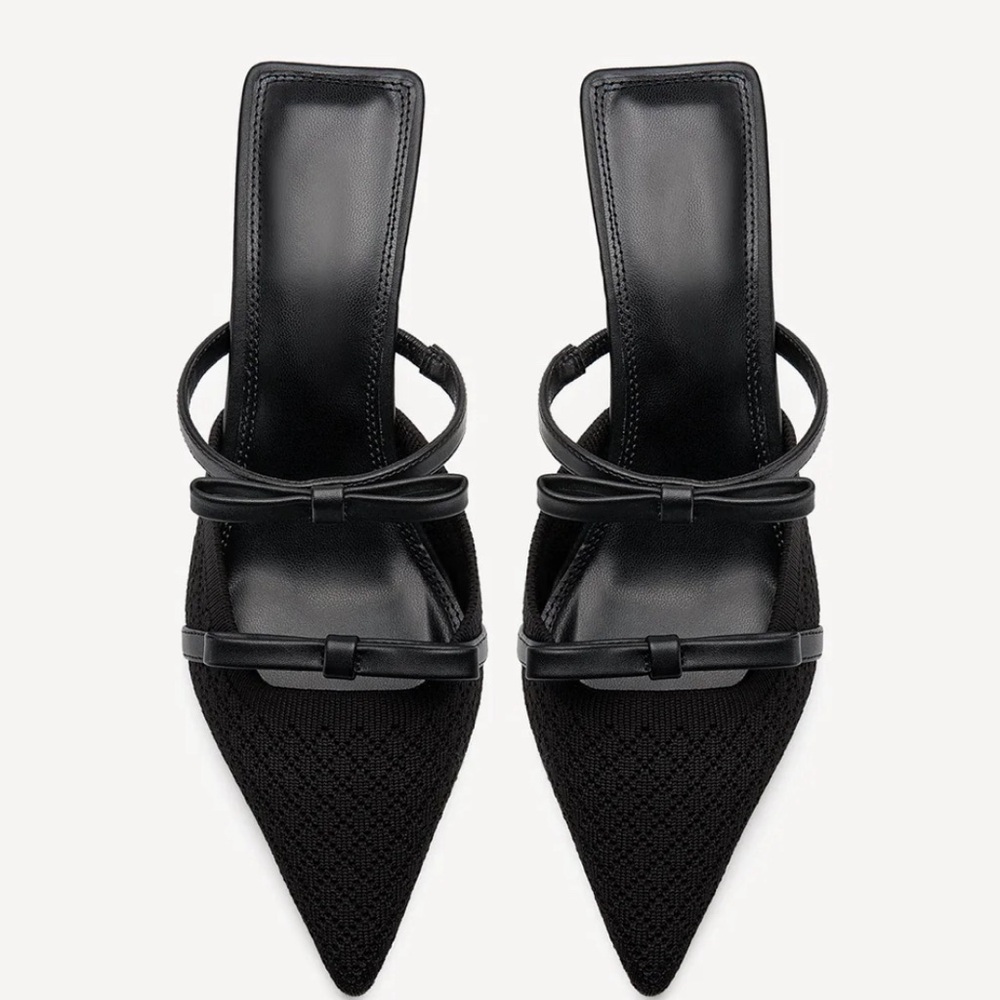 Black Pointed Toe Slingback Heels - Picture 2 of 3